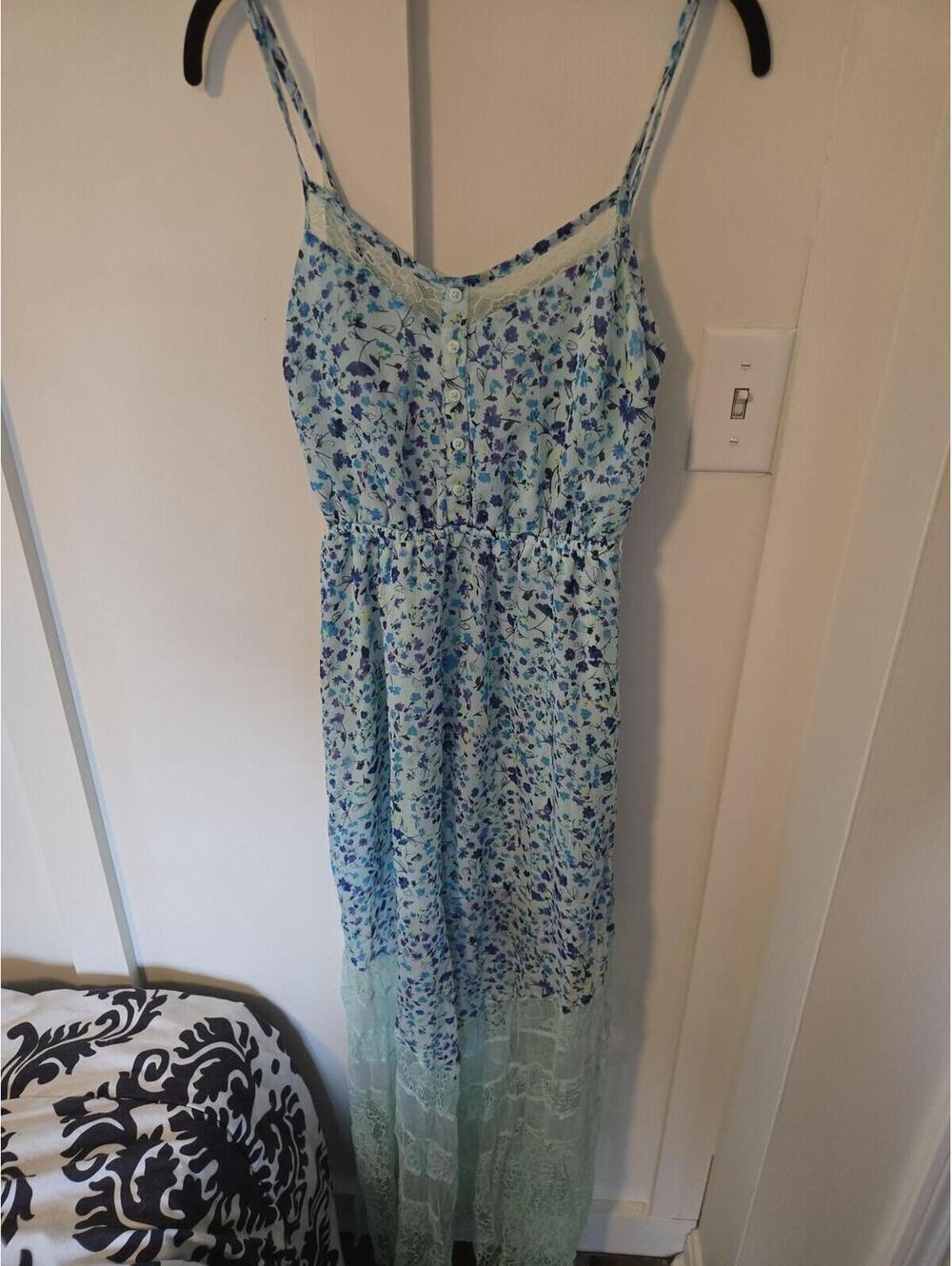 Candie's Blue Floral Lace Trim Maxi Dress Size S - Picture 1 of 5